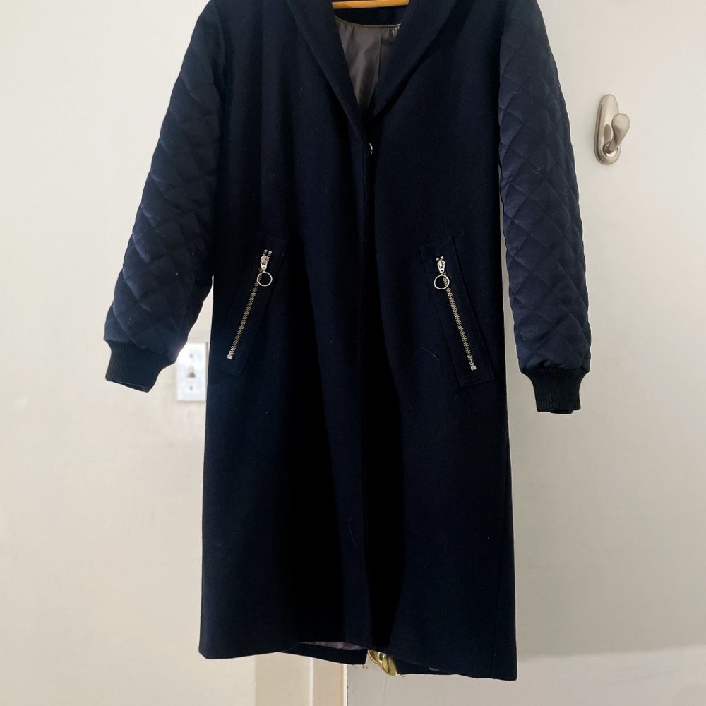 Topshop Aviator Quilted Sleeve Navy Coat View 3